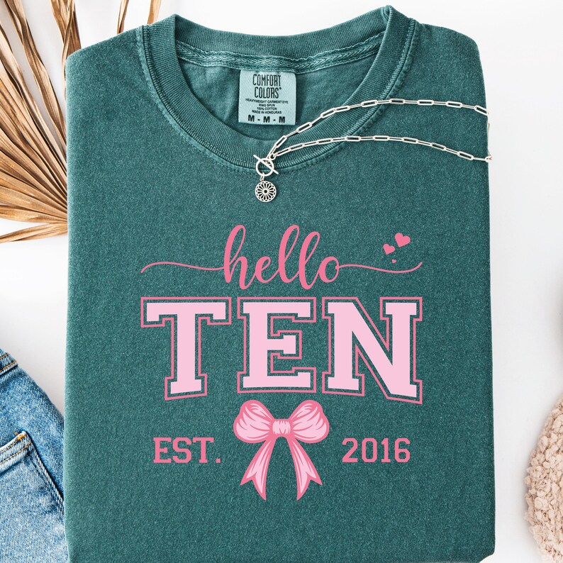 Hello Ten Birthday Girl PNG SVG Bundle: Pink Bow Design (digital ...