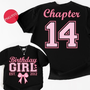 Diseño de camiseta para niña de 14 años: Lazo rosa, capítulo 14 (Descarga digital PNG SVG)