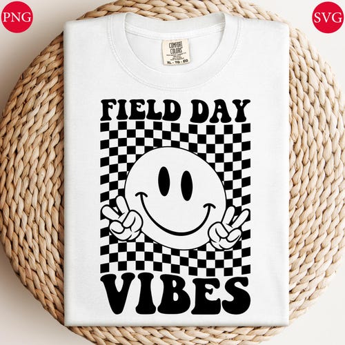 Retro Field Day Vibes Smiley PNG SVG Design (Digitaler Download)
