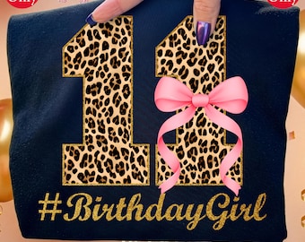 Urodzinowa dziewczynka w panterkę z numerem 11: Różowa kokardka PNG (pobieranie cyfrowe)