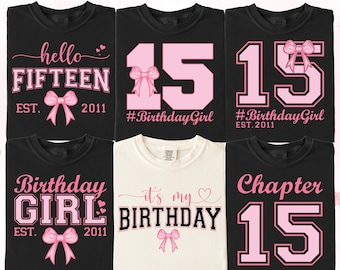 15th Birthday Girl SVG Bundle: Rosa Schleife Shirt Designs (Digitaler Download)