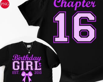 Projekt koszulki z okazji szesnastych urodzin: Fioletowa kokarda, rozdział 16 (pobieranie cyfrowe PNG SVG)