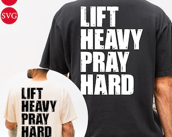 Podnieś ciężar, módl się mocno, wiara, fitness, projekt: Cytat z chrześcijańskiej siłowni PNG SVG (pobieranie cyfrowe)