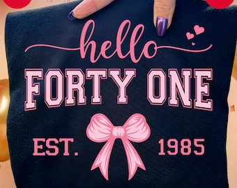 Pakiet Hello Forty One Birthday Girl PNG SVG: Różowa kokardka, założona w 1985 r. (pobranie cyfrowe)