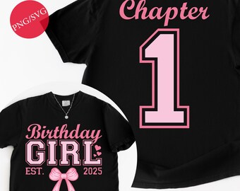 1st Birthday Girl Shirt Design: Pink Bow, Chapter 1 (PNG SVG Digital Download