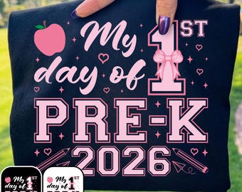 First Day of Pre-K 2026 SVG: Pink Bow, Apple, and Pencil Design (Digital Download)