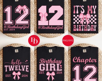 12th Birthday Girl SVG Bundle: Pink Bow Shirt Design (Digital Download