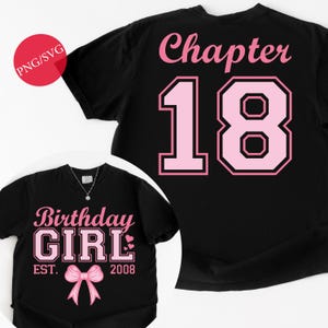 18th Birthday Girl Shirt Design: Pink Bow, Chapter 18 (PNG SVG Digital Download)