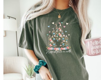 Comfort Colors Disneyland Castle-shirt: Mickey-ballon-T-shirt met bloemen