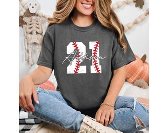 Comfort Colors Personalized Baseball Number Shirt, Baseball Mom Tee