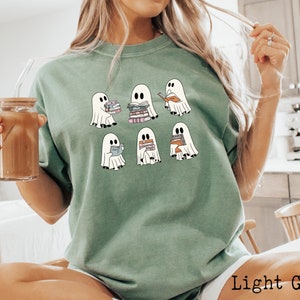 Comfort Colors Ghost Reading Books Shirt, Halloween Teacher Librarian Tee