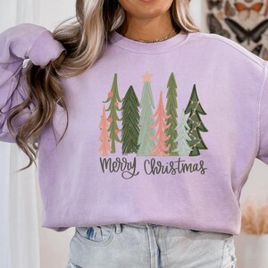 Comfort Colors, Christmas Tree Shirt, Christmas Sweatshirt, Merry and Bright, Women&#39;s Christmas Shirt, Holiday Shirt, Christmas Gift,