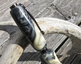 Buttercream and Charcoal Marble Handmade Twist Pen