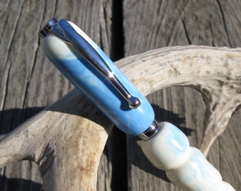 Blue Skies Marble Twist Pen With Silver Components