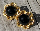 Fused Black Glass and Golden Post Earrings