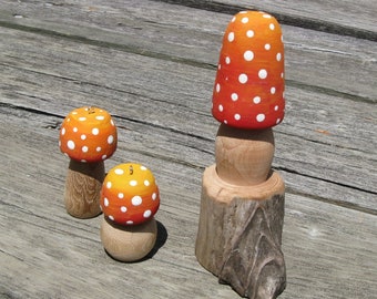 Salvaged Maple and Pincherry Wood Mushroom Family Decor and Ornament