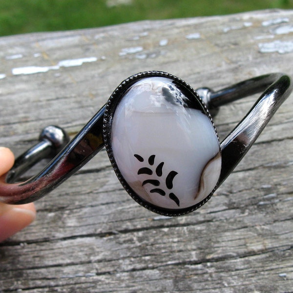 Blackened Wave Glass and Gunmetal Bangle Bracelet