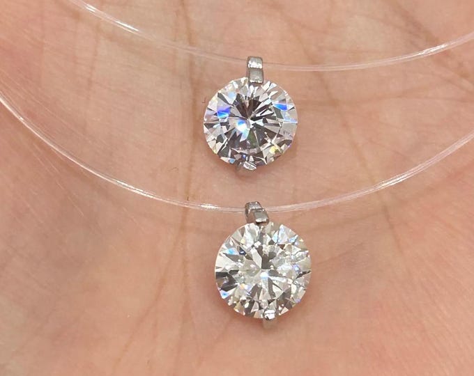 Featured listing image: Invisible necklace with single diamond pendant jewelry, unique simulated tear jewelry