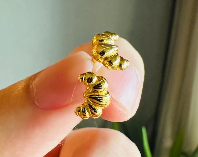 Featured listing image: French Croissant-Inspired S925 Silver Earrings with Genuine Gold Plating