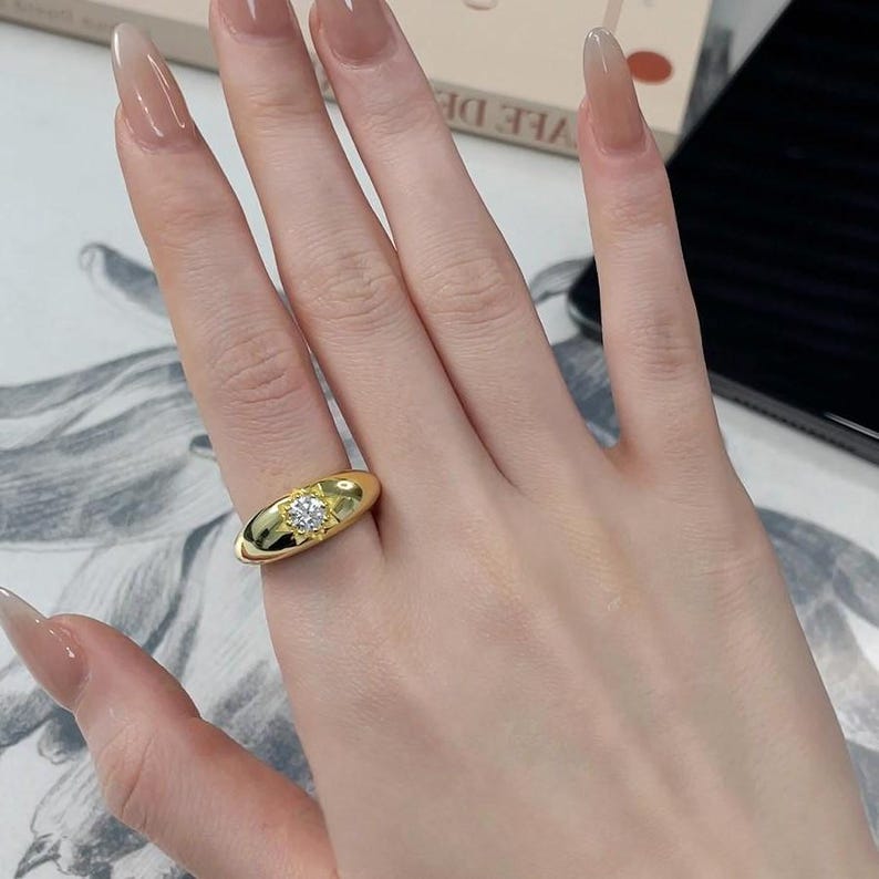 Eight-point Star Single Diamond Dome Ring, Couple’s Gift, Self-care ...