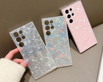 Luxury Cute Glitter Shell Marble Case For Samsung S24 S23 S22 Ultra S21 Plus S20 FE S10 Note 20 10 A52 A72 A51 A71