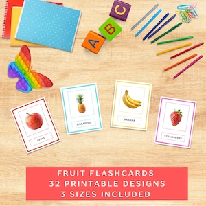 Flashcards imprimables de fruits | 32 cartes éducatives | Montessori, École à domicile, ESL, Salle de classe, Orthophonie