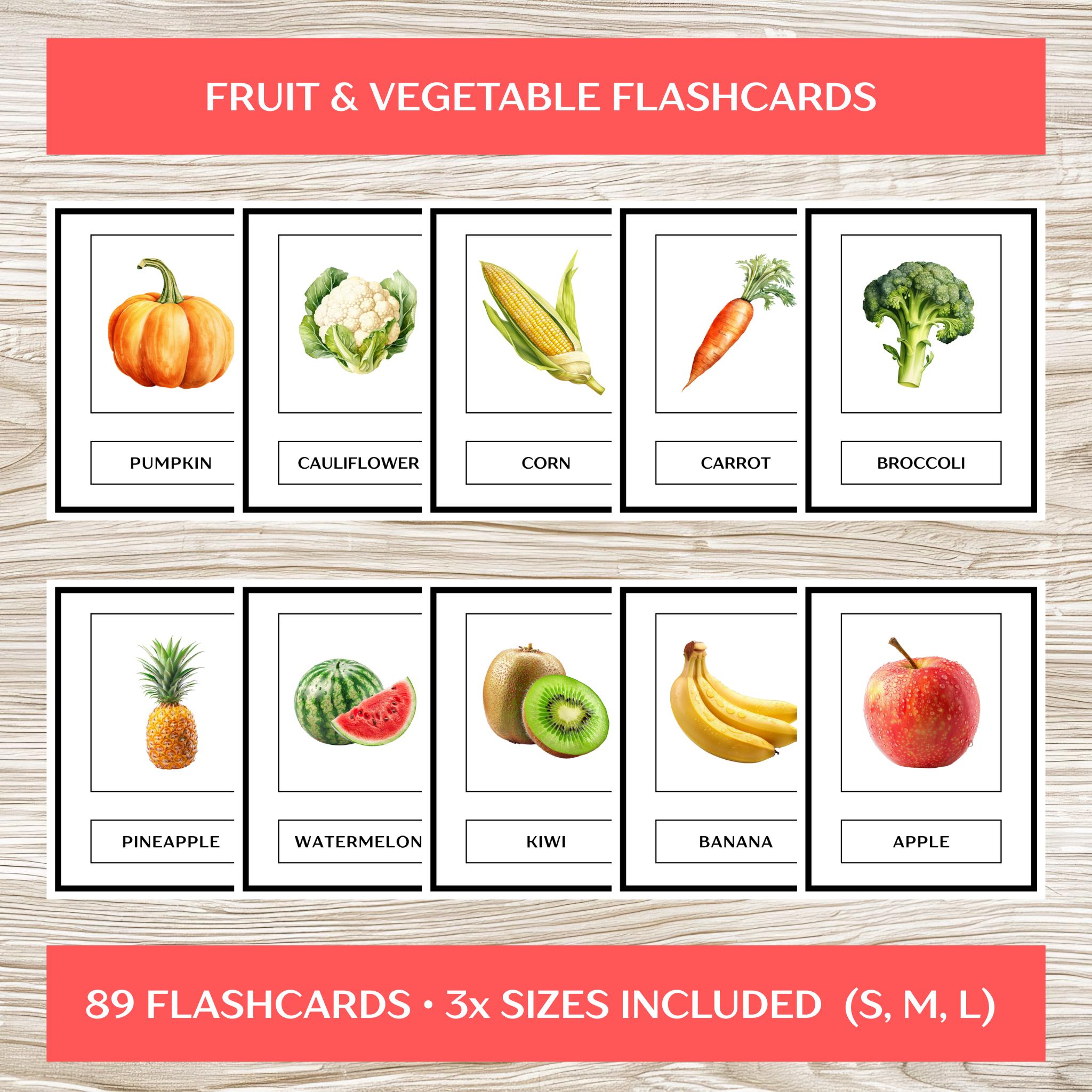 Fruit & Vegetable Flashcards Printable | 89 Food Flashcards | Black ...