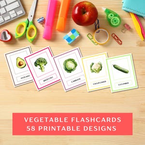 Flashcards imprimables de légumes | 58 cartes éducatives | Montessori, École à domicile, ESL, Salle de classe, Orthophonie
