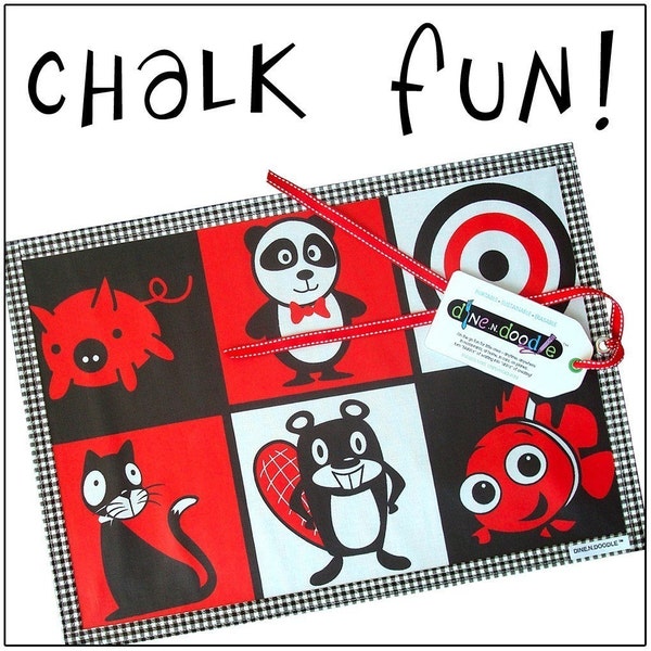 DINE.n.DOODLE(tm) Chalk Mat - laminated cotton, chalkcloth (First Sight) ... eat and entertain on the go (SALE Reg 18.00)