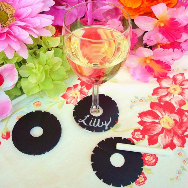 Write Drink Tags: reusable chalk cloth wine tags / wine charms (set of 24) - V cut - featured in BRIDES - 20% off coupon