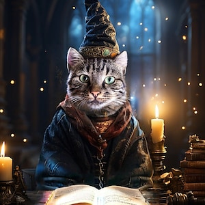 Personalized Wizard Pet Portrait, Custom Digital Pet Picture, Birthday Gift for Cat Lovers, Pet Art, Wizard Digital Portrait