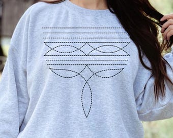 Sudadera vaquera con puntada de bota, diseño occidental, cuello redondo, ropa de rancho de rodeo