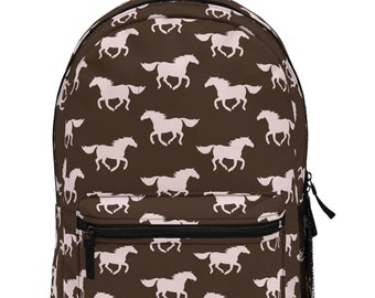 Mochila con silueta de caballos al galope, mochila ecuestre de viaje