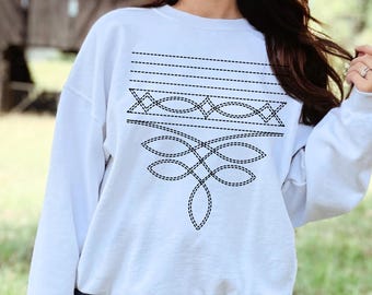 Sudadera con puntada de bota, diseño occidental, ropa de rancho, ropa de vaquero, moda de rodeo