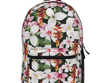 Mochila Hawái con estampado floral tropical: Mochila de viaje, escuela y senderismo.