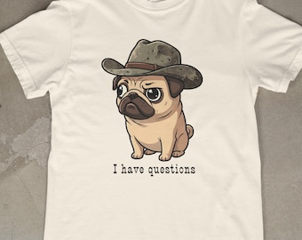 Camiseta de carlino "Tengo preguntas" Camiseta divertida de carlino Regalo para mamá