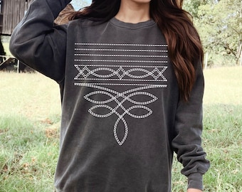 Sudadera de cuello redondo con puntada de bota, diseño de vaquero occidental con puntada de bota