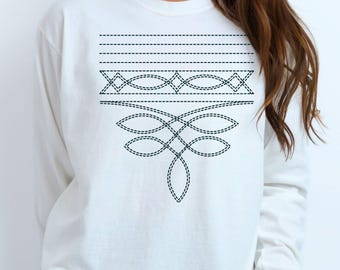 Camiseta de manga larga con pespunte de bota, ropa vaquera estilo rodeo del oeste