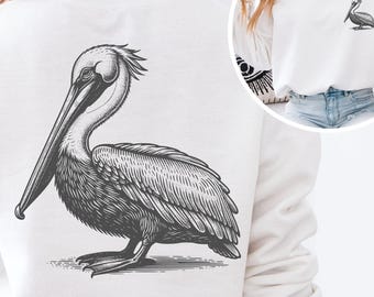 Sudadera de cuello redondo para amantes de los pelícanos. Regalo vintage para amantes de las aves costeras.