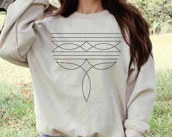 Sudadera vaquera con puntada de bota, diseño occidental, cuello redondo, ropa de rancho de rodeo