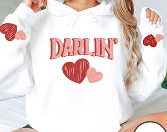 Sudadera con capucha Darlin' estilo vintage, estampado de corazones, jersey acogedor