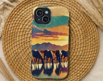 Funda para iPhone con diseño de caballo, puesta de sol en el desierto, protección para iPhone