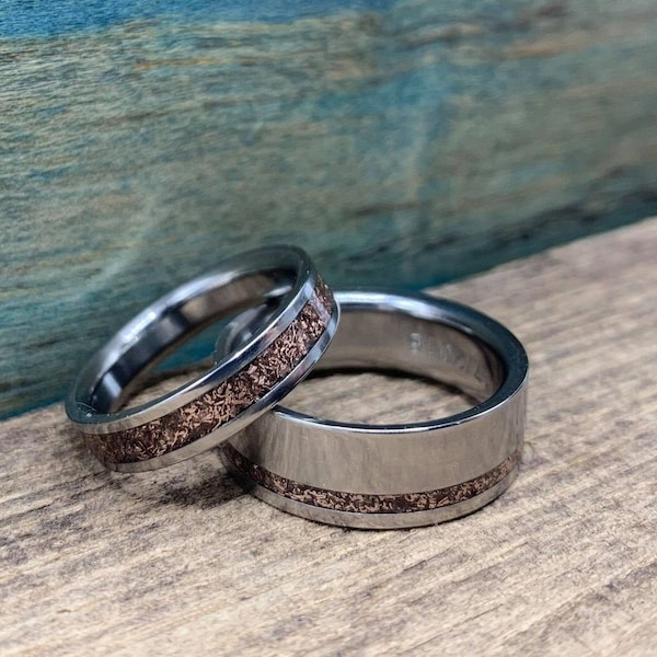 Matching Minimalist Wedding Bands - Titanium and Recycled Rose Gold Rings for Couples - Modern Eco Friendly Design