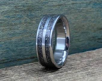 Meteorite Ring For Him  - Mens Wedding Band - Custom made Titanium and Meteorite Ring