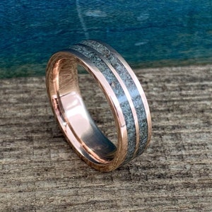 Men&#39;s Rose Gold and Moss Agate Ring - Moss Agate Ring for Him - Rose Gold Men&#39;s Wedding Band
