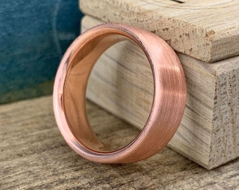 Brushed Copper Ring - Classic Copper Wedding Band - Custom Engraved Ring for Men