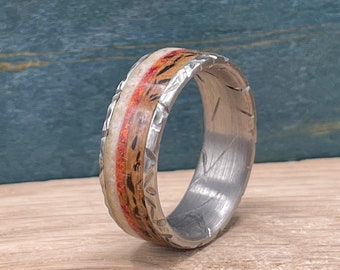 Opal Ring for Men - Deer Antler Ring - Oak Wood Ring