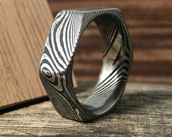 Damascus Steel Ring - Men's Stainless Steel Ring -Custom Made Ring  - Mens Wedding Band