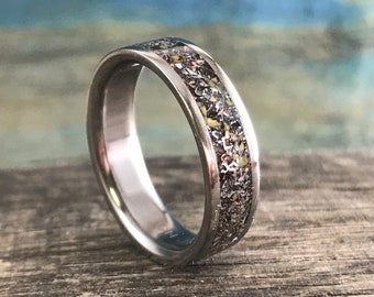 Dinosaur Bone Ring with Meteorite- Junk Mix- Male Engagement Ring- Men's Recycled Wedding Band