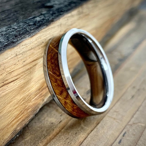 Antique Whiskey Barrel Ring - Mens Wedding Band - Tungsten Wedding Ring Mens